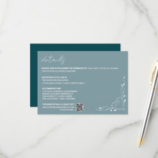 Cartons Réponse Elegant Blue Floral Wedding Details Card