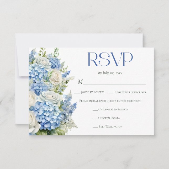 Cartons Réponse Elegant Blue Hydrangea Floral Meal Choice Wedding (Devant)