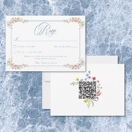 Cartons Réponse Elegant Blue Pastel Wildflower Border Wedding