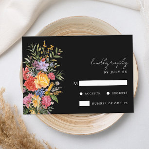 Cartons Réponse Elégant Boho Black Dutch Floral Mariage