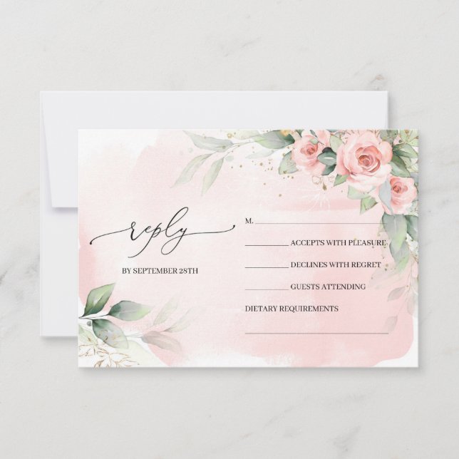 Cartons Réponse Élégant Boho Blush Floral et la végétation d'eucal (Devant)