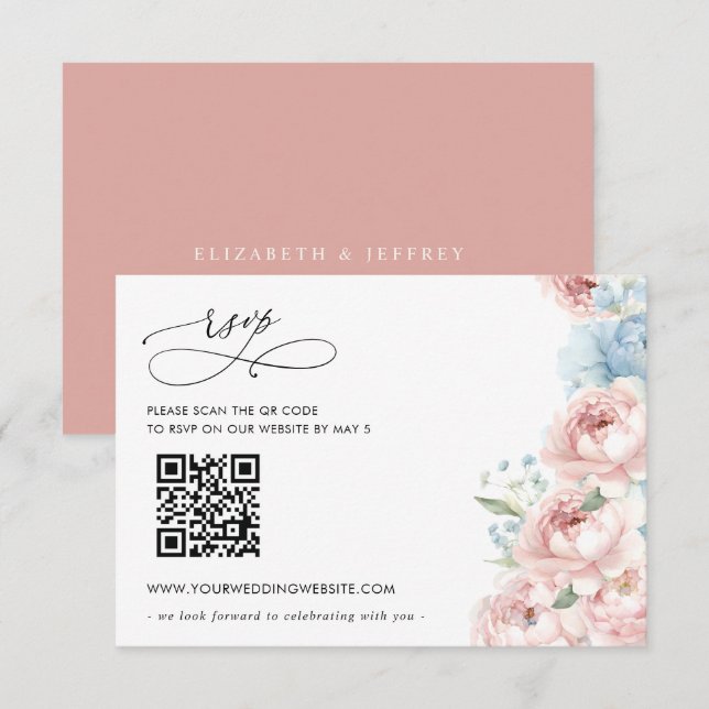 Cartons Réponse Elégant Boho été printemps Blush Floral QR CODE (Devant / Derrière)