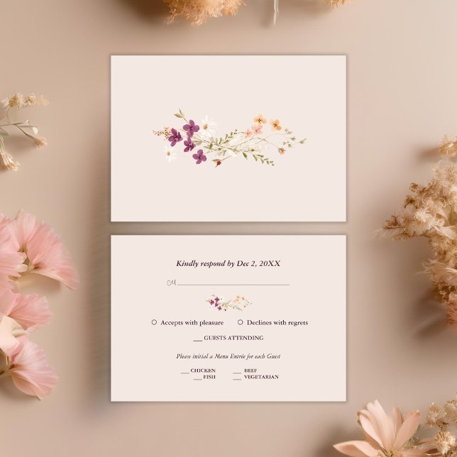 Cartons Réponse Elegant Boho Fleur sauvage Mariage d'automne (Créateur téléchargé)