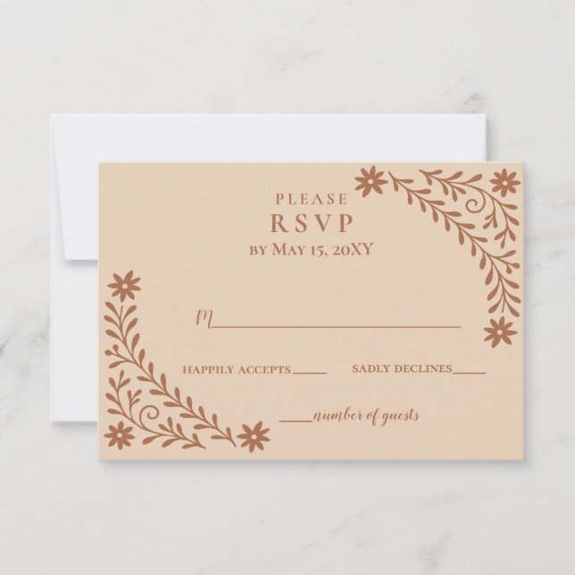 Cartons Réponse Élégant Boho Terracotta Mariage floral (Devant)