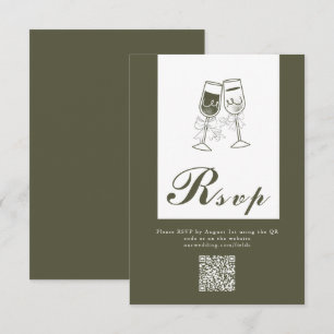 Cartons Réponse Élégant bois d'olive vert QR Code Mariage