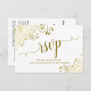 Cartons Réponse Elégant boucles d'or & Calligraphie Mariage QR Cod