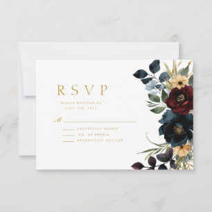 Cartons Réponse Élégant Bourgogne Floral Floroms & Mariage de verd