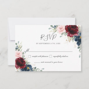 Cartons Réponse Elégant Burgundy Blush Navy Blue Floral Mariage