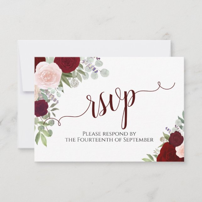 Cartons Réponse Elegant Burgundy Floral Calligraphy (Devant)