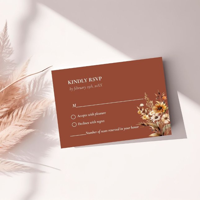 Cartons Réponse Élégant Burnt Orange Fleur sauvage mariage (Créateur téléchargé)