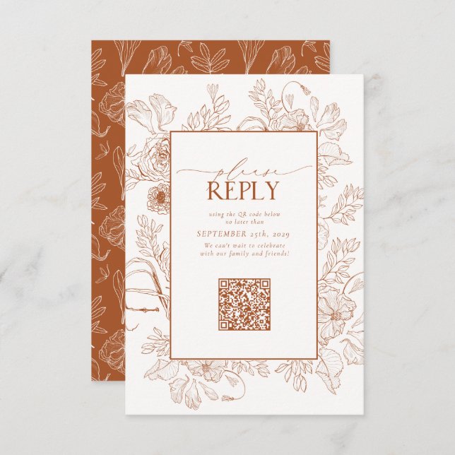 Cartons Réponse Elegant Burnt Orange Mariage QR Code S'il vous pla (Devant / Derrière)