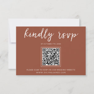 Cartons Réponse Élégant Burnt Orange Script QR Code Boho Mariage