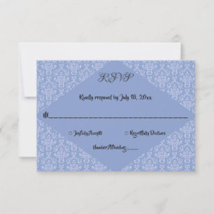 Cartons Réponse Elégant Chic Fancy Marine Bleu Damas Mariage offic