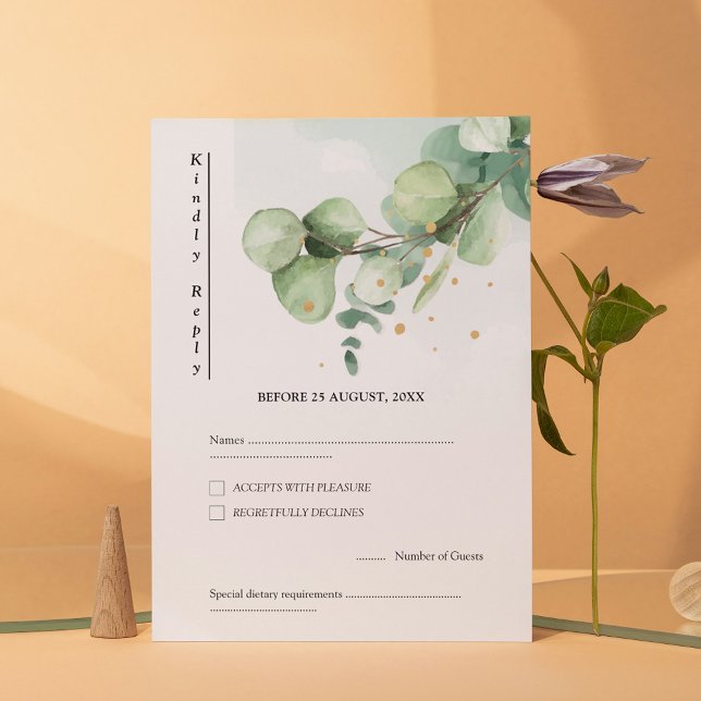 Cartons Réponse Élégant Chic Green Eucalyptus Mariage or accents (Créateur téléchargé)