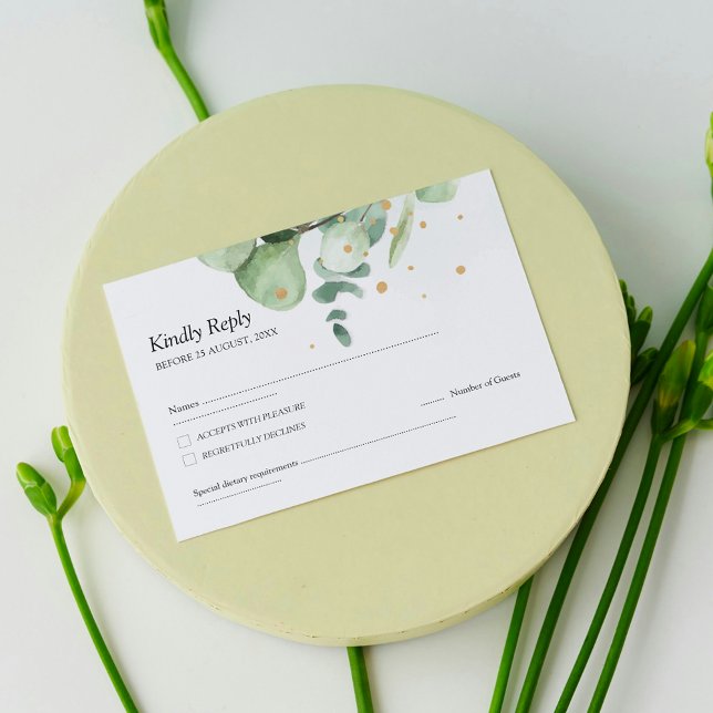 Cartons Réponse Élégant Chic Green Eucalyptus Mariage or accents (Créateur téléchargé)