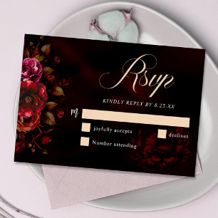 Cartons Réponse Élégant chic moody rouge noir Mariage
