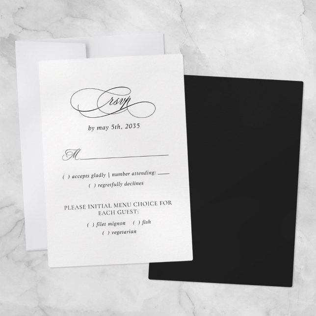 Cartons Réponse Élégant choix de repas de mariage moderne noir et  (Créateur téléchargé)