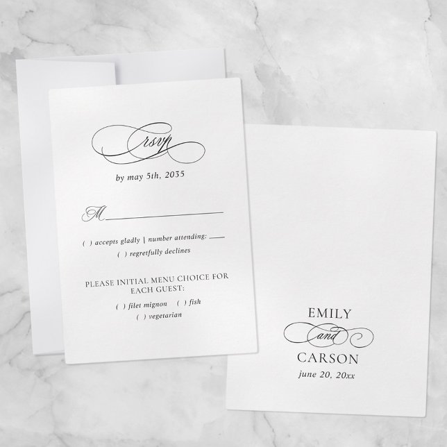 Cartons Réponse Élégant choix de repas de mariage noir et blanc (Créateur téléchargé)
