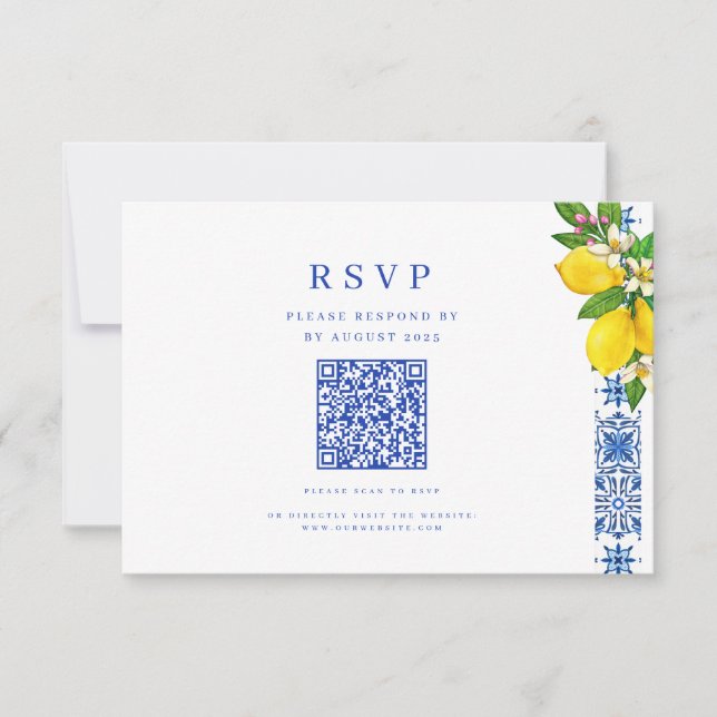 Cartons Réponse Élégant citron méditerranéen et Mariage bleu QR (Devant)