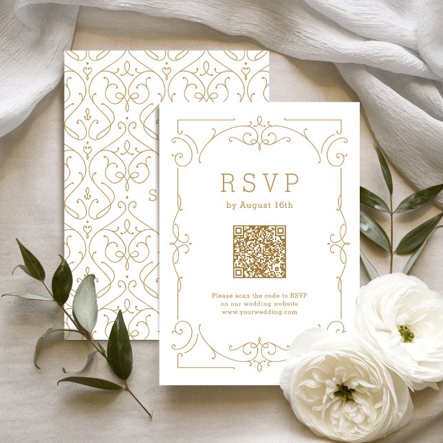 Cartons Réponse Elégant classique classique classique classique ma (Elegant modern classic vintage wedding QR code RSVP Card)
