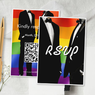 Cartons Réponse Élégant Code QR Arc-en-ciel de Mariage d'Hommes Ga