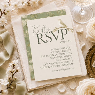 Cartons Réponse Élégant Code QR de Mariage Floral de Jardin Vert P