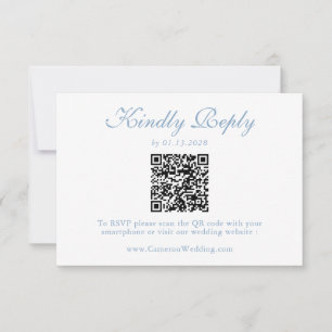 Cartons Réponse Élégant Code QR Fleurs Bleu Poussiéreux Mariage RS