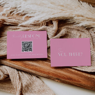 Cartons Réponse Élégant Code QR Minimaliste Mariage Rose Blanc
