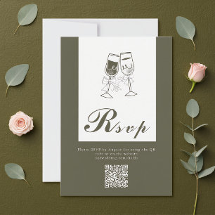 Cartons Réponse Élégant Code QR Vert en Bois d'Olive Mariage