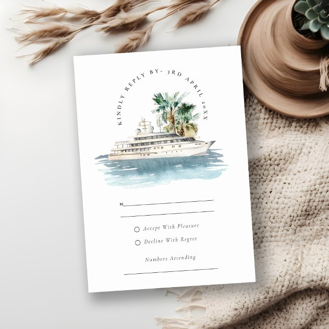 Cartons Réponse Elégant Dusky Cruise Ship Palm Mariage marin (Créateur téléchargé)