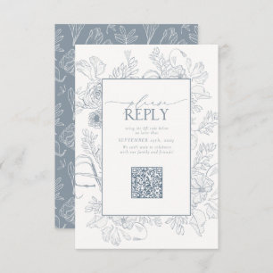 Cartons Réponse Elegant Dusty Blue Mariage QR Code S'il vous plaît