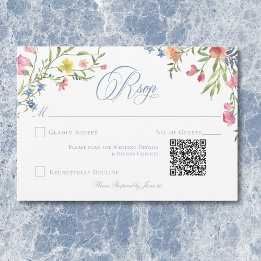Cartons Réponse Elégant Dusty Blue Pastel Fleur sauvage Mariage Cr