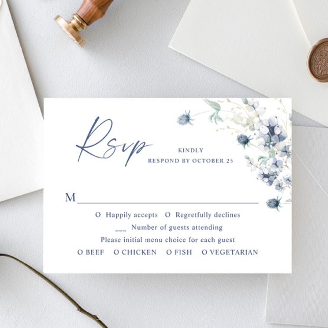 Cartons Réponse Elégant Dusty Blue Winter Boho Foliage Mariage (Créateur téléchargé)