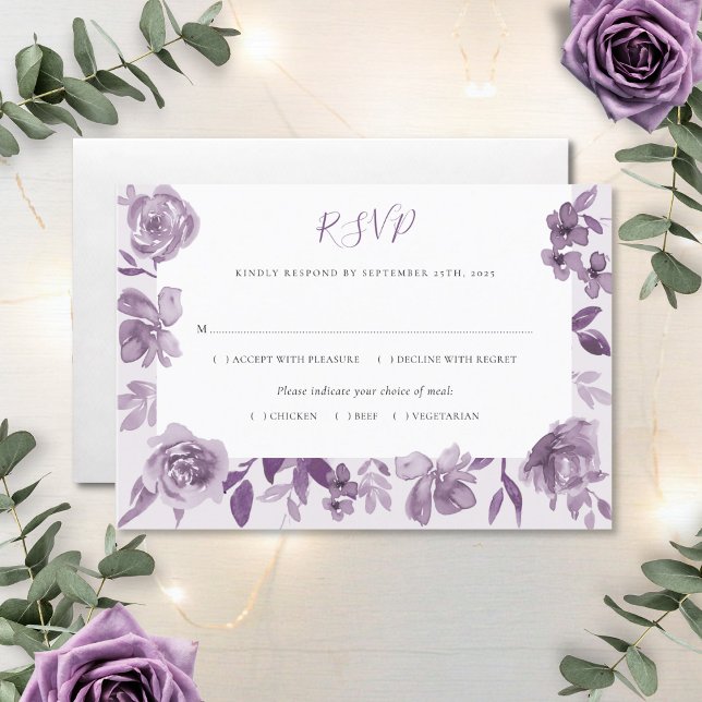 Cartons Réponse Elégant Dusty Mauve Aquarelle Floral Mariage (Créateur téléchargé)