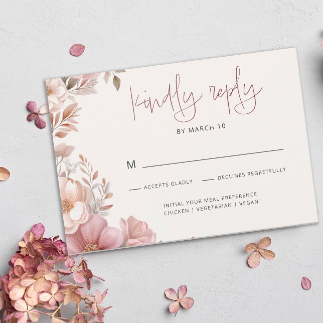 Cartons Réponse Elegant Dusty Pink Cream Magnolia Floral Wedding (Créateur téléchargé)
