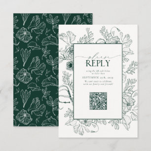 Cartons Réponse Élégant Emerald Green Mariage QR Code S'il vous pl