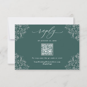 Cartons Réponse Élégant Emerald Green Vintage Wedding QR Code