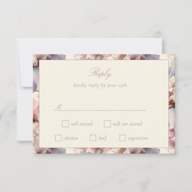 Cartons Réponse Élégant et moderne Blush et Mariage de fleurs mauv (Devant)
