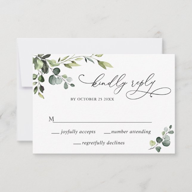 Cartons Réponse Elégant Eucalyptus Aquarelle Floral Mariage (Devant)