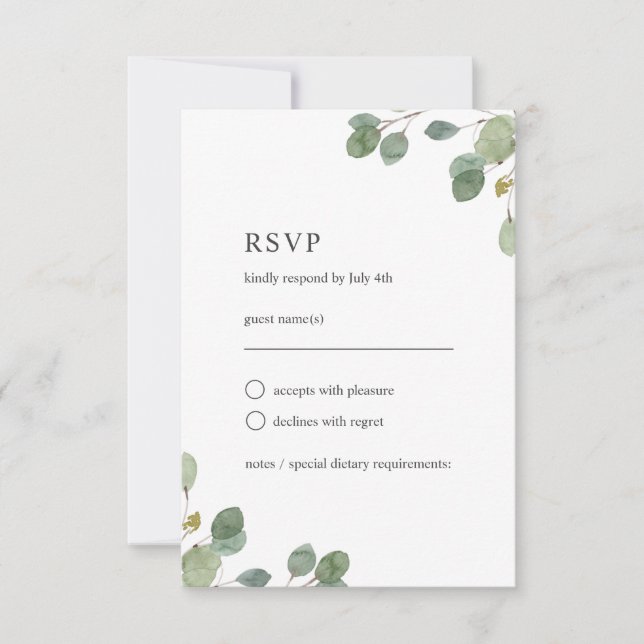 Cartons Réponse Elégant Eucalyptus Feuille Mariage aquarelle (Devant)