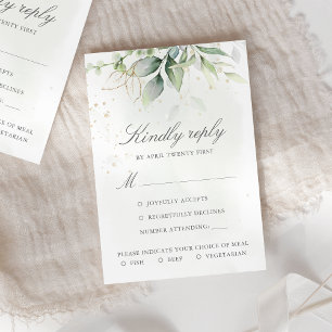 Cartons Réponse Elégant Eucalyptus Feuille Mariage or vert