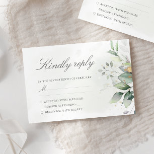 Cartons Réponse Elégant Eucalyptus Feuille Mariage or vert