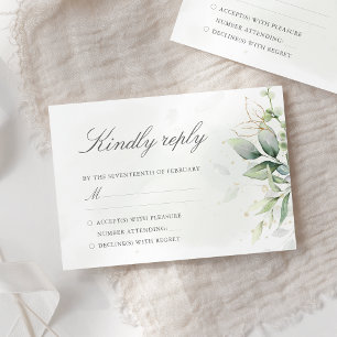 Cartons Réponse Elégant Eucalyptus Feuille Mariage or vert