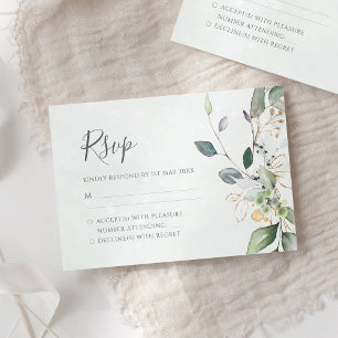 Cartons Réponse Elégant Eucalyptus Feuille Mariage or vert