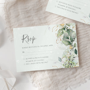 Cartons Réponse Elégant Eucalyptus Feuille Mariage or vert
