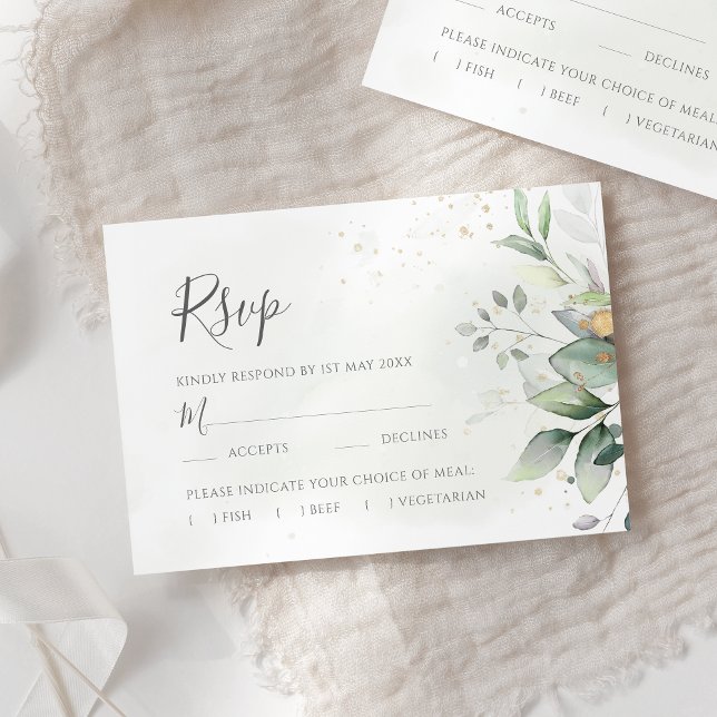Cartons Réponse Elégant Eucalyptus Feuille Mariage or vert (Créateur téléchargé)