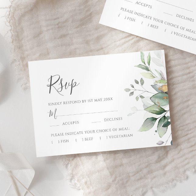 Cartons Réponse Elegant Eucalyptus Leaves Greenery Gold Wedding (Créateur téléchargé)