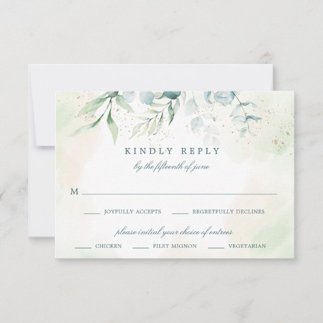 Cartons Réponse Élégant Eucalyptus Mariage de choix de repas de ve (Devant)