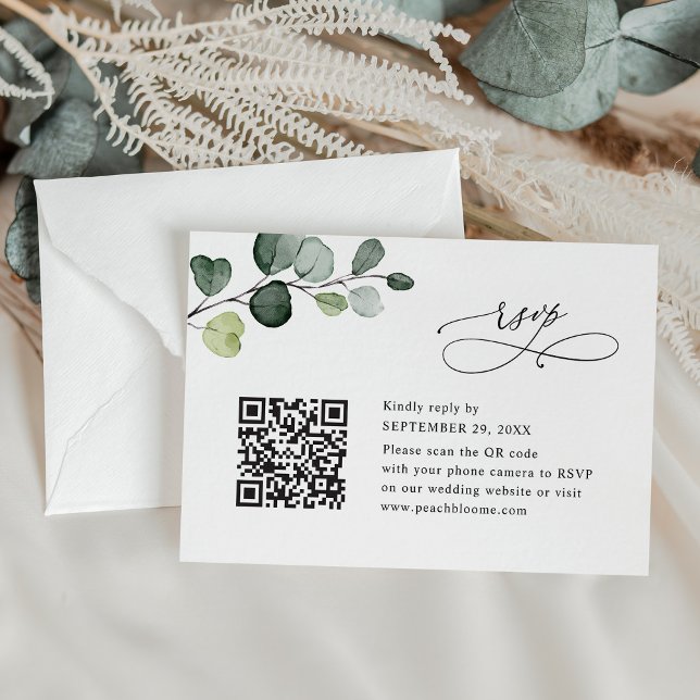 Cartons Réponse Elégant Eucalyptus Mariage QR Code (Créateur téléchargé)