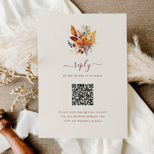 Cartons Réponse Élégant Feuilles Automne QR Code Mariage